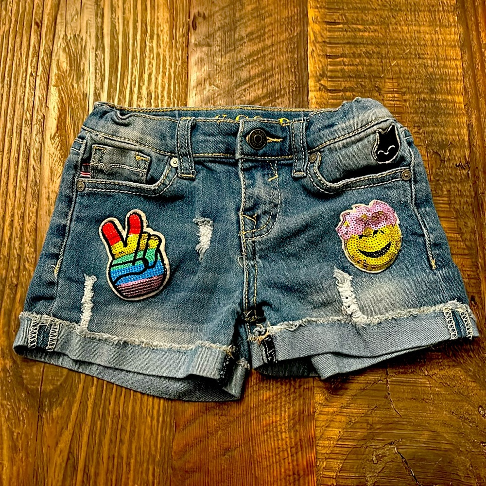 V Gold Denim Shorts Sequin Patches - Size 6